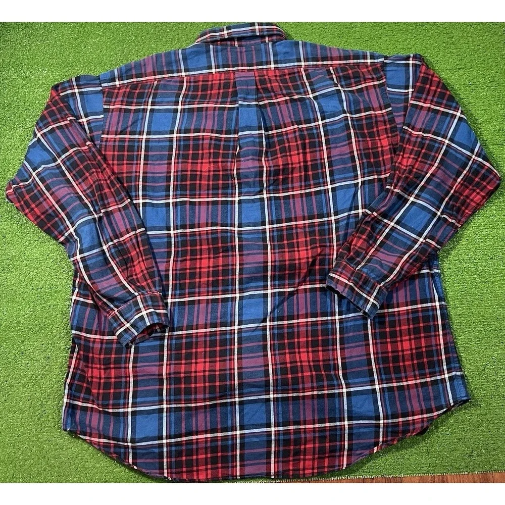 Vintage‎ Polo Ralph Lauren Flannel Shirt XL USA red White Blue Plaid 90s 